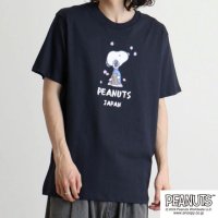  PEANUTS/ピーナッツ PEANUTS スヌーピー Tシャツ 半袖 トップス 旅行 旅 日本 ウッドストック プリント SNOOPY PEANUTS ネイビー LL/506201205