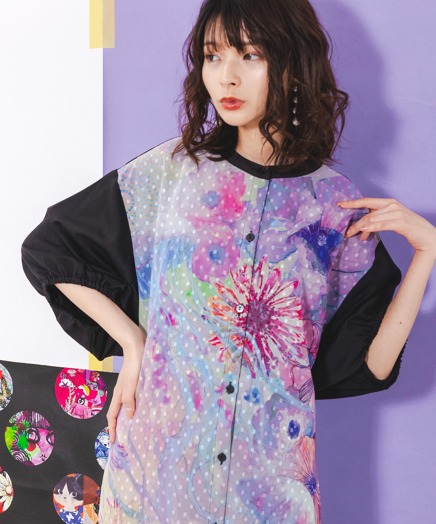 セール】スカラー ScoLar アートクラゲ柄×ドットシフォン切替
