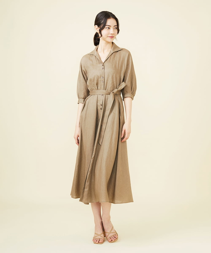女性が喜ぶ♪ 美品 ピンタック リネンレーヨンベルト付ドレス シビラ ワンピース