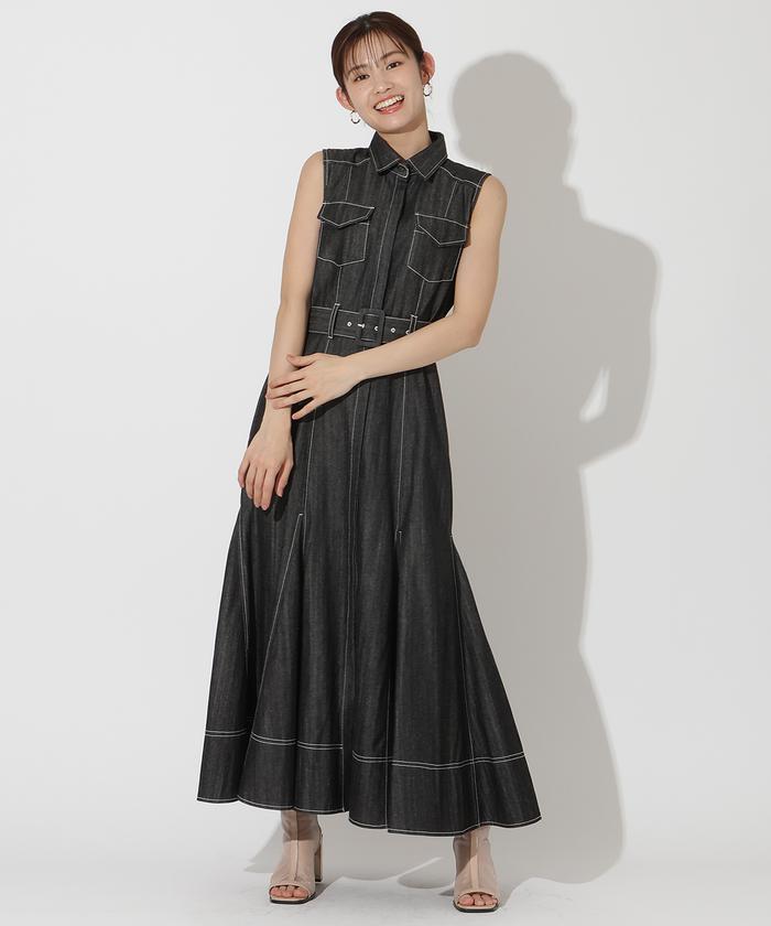 アンドクチュール　ノースリデニムシャツワンピース AND COUTURE（アンドクチュール）の「デニムノースリロング
