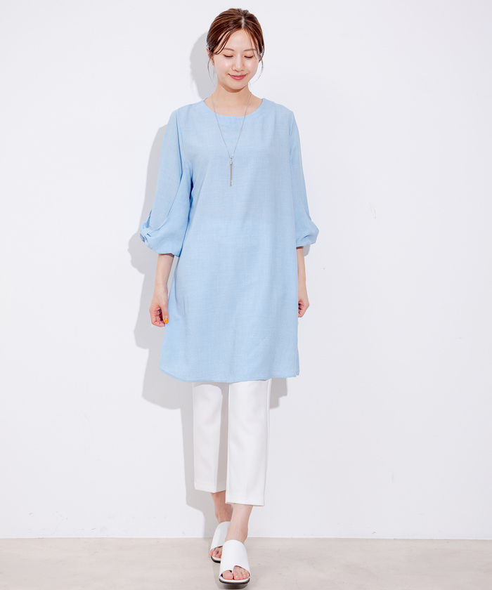 セール 50%OFF】袖リボンチュニックワンピース (506014609