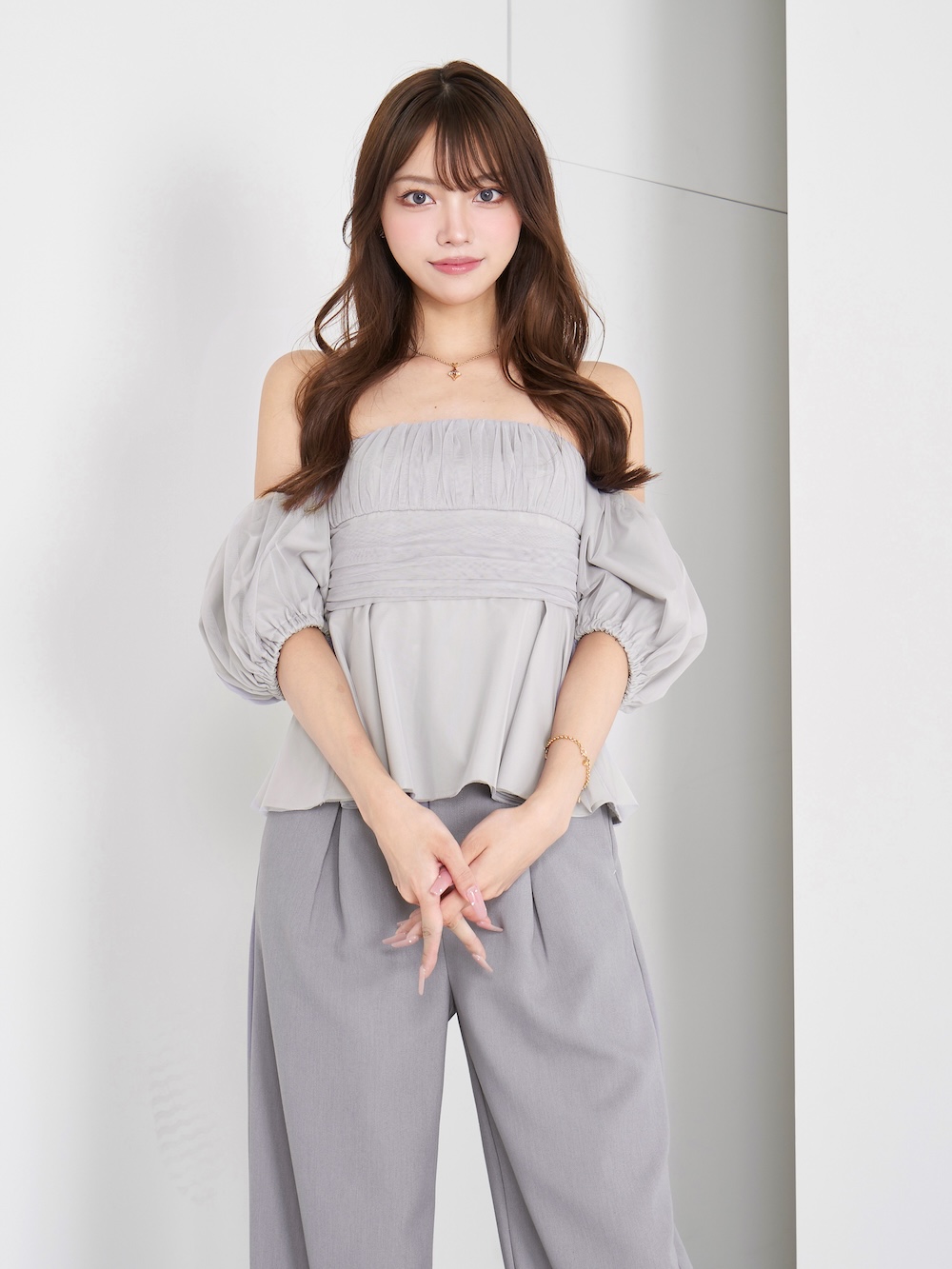 darich ダーリッチ　チュールドッキングオフショルブラウス ダーリッチ Darich チュールドッキングオフショルブラウス