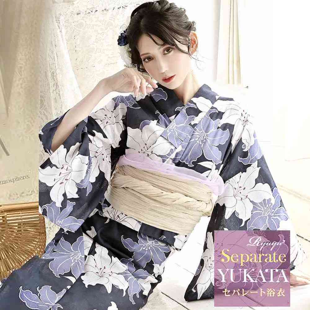 Amazon.co.jp: 1 呉服店 涼しげ 大正ロマン 浴衣 花柄 ブルー