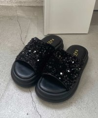 shopnikoniko/ショップニコニコ ShopNikoNiko スパンコール ボリューム 厚底サンダル 【即納】 厚底 フラット ぺたんこサンダル ボリュームソール スリッパ 履き/506223742