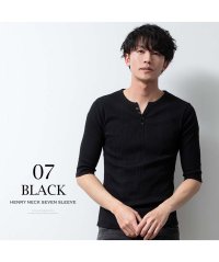  GENELESS/ジェネレス GENELESS tシャツ メンズ ヘンリーネック テレコ 7分袖 Tシャツ 細身 七分袖 デイリー 定番 全3色 綿 ストレッチ ブラック スリム/506226175