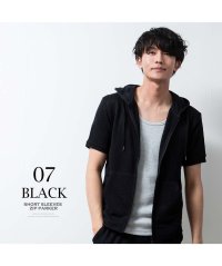  GENELESS/ジェネレス GENELESS パーカー メンズ 半袖 ジップパーカー パーカ シンプル 半袖パーカー ストライプ ジップアップ 夏 シアサッカー 黒 アウター /506226177