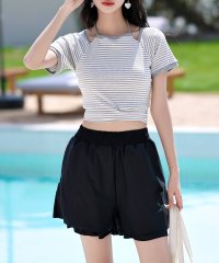 TeddyShop/テディショップ Teddyshop レディース水着 半袖ボーダー柄ホルターネックバックリボンクロップドビキニ 上下2点セット 【返品不可商品】/506227235