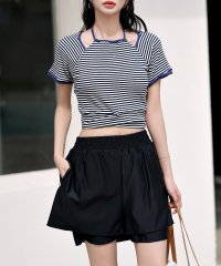 TeddyShop/テディショップ Teddyshop レディース水着 半袖ボーダー柄ホルターネックバックリボンクロップドビキニ 上下2点セット 【返品不可商品】/506227235