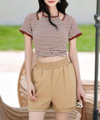 TeddyShop/テディショップ Teddyshop レディース水着 半袖ボーダー柄ホルターネックバックリボンクロップドビキニ 上下2点セット 【返品不可商品】/506227235
