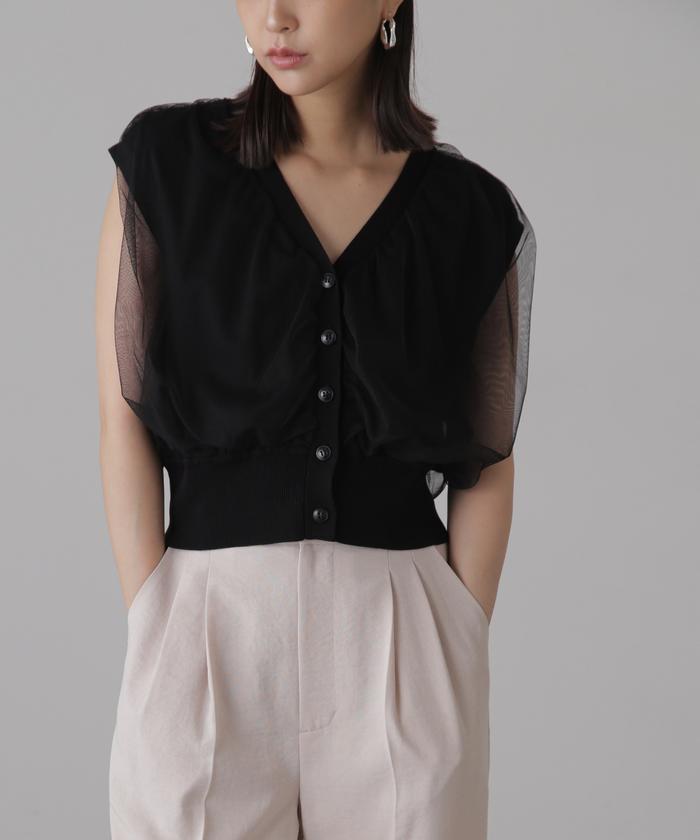 セール 20%OFF】前後2wayチュールレイヤードノースリーブニット