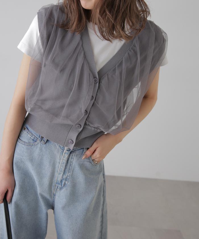 前後2wayチュールレイヤードノースリーブニット セール 20%OFF】前後2wayチュールレイヤードノースリーブニット