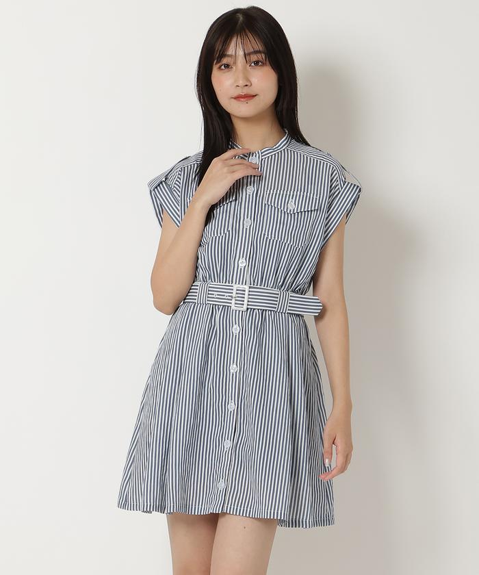 セール 40%OFF】ストライプシャツミニワンピース(506230078