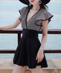 TeddyShop/テディショップ Teddyshop レディース水着 ボーダー柄ワンピ風バックリボンオールインワンスイムウェア 【返品不可商品】/506241678