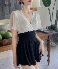 TeddyShop/テディショップ Teddyshop レディース水着 バイカラーフレアスリーブカシュクールワンピ風オールインワンスイムウェア 【返品不可商品】/506241689