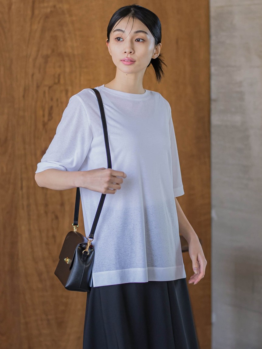 la.f...(大きいサイズ) / ラ・エフ(おおきいサイズ) 【大きいサイズ】シアーTシャツ≪洗濯機で洗える≫ セール】 【大きいサイズ】シアーTシャツ≪洗濯機で洗える