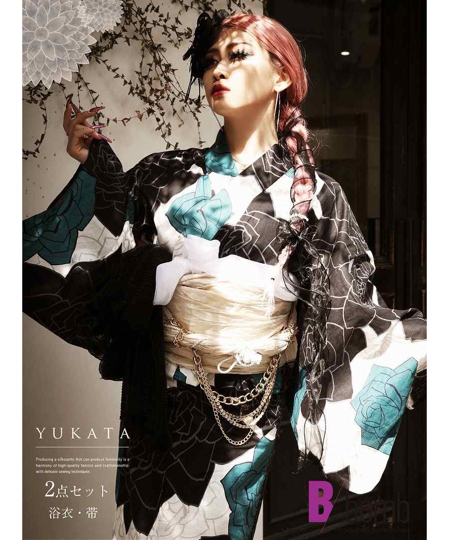 Amazon.co.jp: ラグジュエルLuxjewelブランド浴衣 黒地 ユリ柄