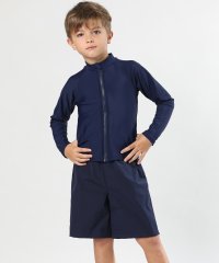 TeddyShop/テディショップ Teddyshop キッズ水着 長袖ライン柄プチハイネックラッシュガードトップス+ショートパンツ 上下2点セット/506246312