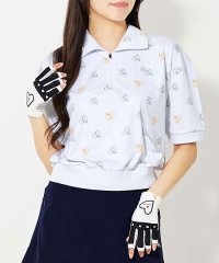 TopIsm/トップイズム TopIsm ゴルフウェア レディース gs GOLF ハーフジップ リブトップス ポロシャツ 半袖 ショート丈 柄 無地 おしゃれ かわいい 韓/506246466