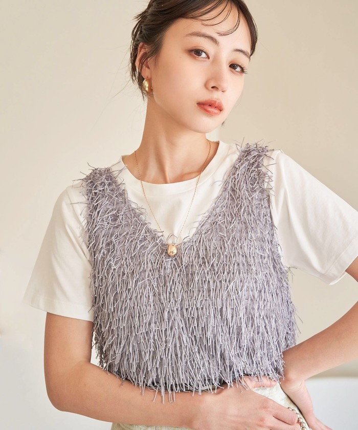 セール 50%OFF】フリンジノースリーブトップス(506249647