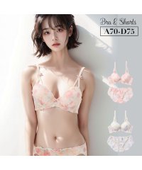 Spark's/パリーゼ Palissee 【脇高】 フラワープリントコード3/4モールドカップブラ＆バックレースショーツ【返品不可商品】/506264802
