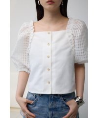 AZUL by moussy/シアーチェックスリーブブラウス/506277283