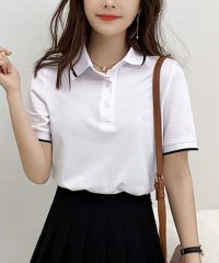 shoppinggo/ショッピングゴー shoppinggo 配色ライン襟付き 半袖 Tシャツ ポロシャツ クロップド丈 レディース 半袖 トップス 春夏 トップス 襟付きリブ 半袖/506277542