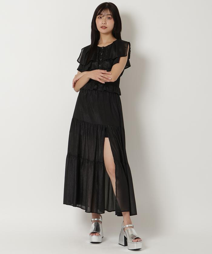 セール 50%OFF】シャイニー楊柳ティアードスカート(506283357