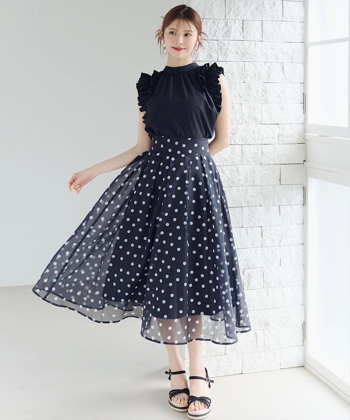 セール 30%OFF】シアードットボリュームフレアスカート セール 30%OFF】シアードットボリュームフレアスカート