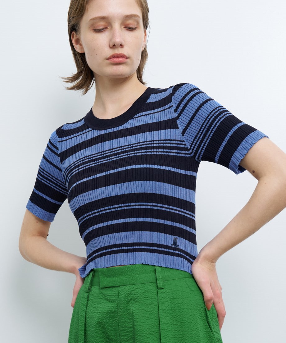 極美品★ランバンオンブルー ネイビー アンゴラ混 エルボーパッチニット ランバンオンブルー ニット 長袖 レディース ユニセックス メンズ