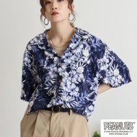  PEANUTS/ピーナッツ PEANUTS スヌーピー アロハシャツ ハイビスカス ストライプ 半袖 アロハ 春夏秋 PEANUTS SNOOPY/506306553