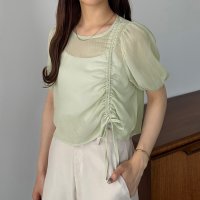 callautia/カラウティア callautia callautia 楊柳ギャザーショートトップス/506309150