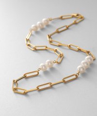 COCOSHNIK ONHITSCH/シルバー フラットケーブルチェーン パールステーションネックレス GP/506310740