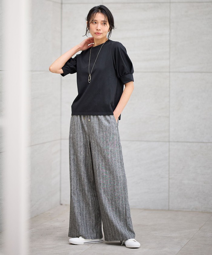 セール 20%OFF】【ウエストゴム】リネンレーヨンワイドパンツ