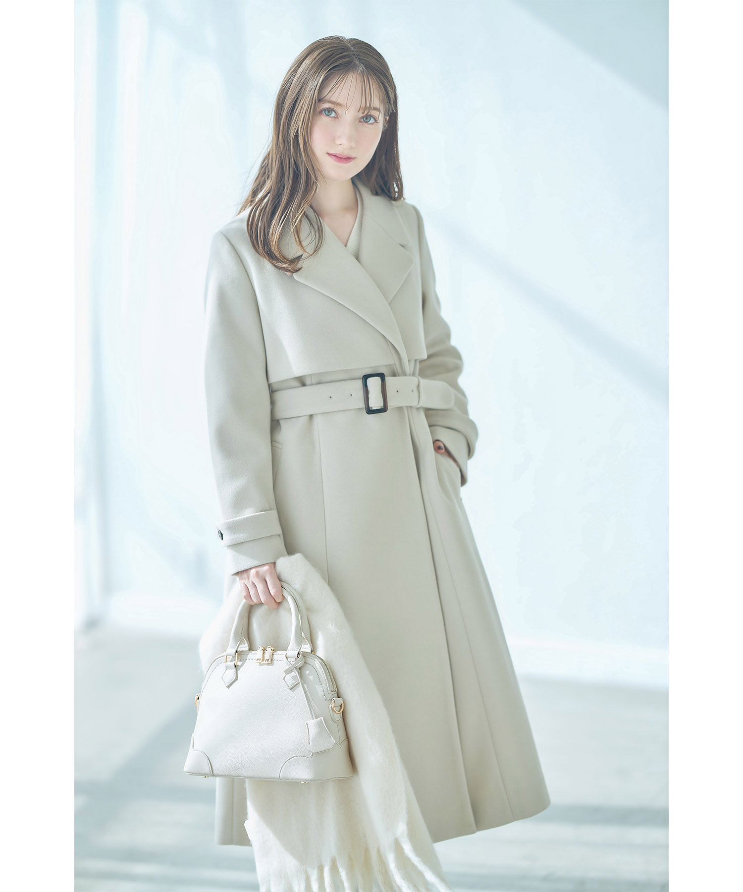 COACH コーチ 2-way トレンチコート ストーンアイボリー S