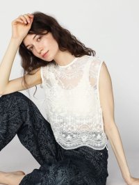Vin/ヴァン Vin Ample サイドリボン刺繍シアーメッシュブラウス/506318388
