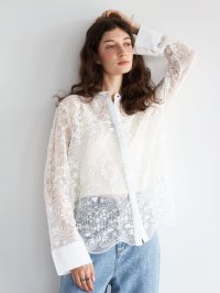Vin/ヴァン Vin 刺繍メッシュバンドカラーブラウス/506318389