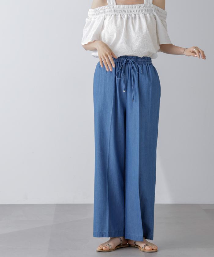 UNIVERSAL PRODUCTS センタープレス デニムパンツ ドロストデニムセンタープレスパンツ(セットアップ可)(506104261