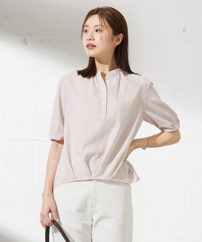 美品　J.PRESS LADIES ドビー強撚ストライプ 前開きブラウス 506346128342.jpg