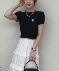 shoppinggo/ショッピングゴー shoppinggo 夏服 新作 サマーニットトップス 2color＆3type ブローチ Tシャツ レディース きれいめ ショート丈トップス/506359807