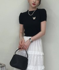 shoppinggo/ショッピングゴー shoppinggo 夏服 新作 サマーニットトップス 2color＆3type ブローチ Tシャツ レディース きれいめ ショート丈トップス/506359807