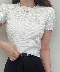 shoppinggo/ショッピングゴー shoppinggo 夏服 新作 サマーニットトップス 2color＆3type ブローチ Tシャツ レディース きれいめ ショート丈トップス/506359807