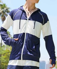 TopIsm/トップイズム TopIsm ラッシュガード メンズ 水着 パーカー ジップアップ 指穴付き ストレッチ 長袖 総柄 ボタニカル柄 リーフ柄 ボーダー 無地 スイ/506360230