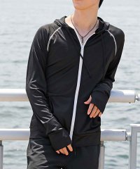 TopIsm/トップイズム TopIsm ラッシュガード メンズ 水着 パーカー ジップアップ 指穴付き ストレッチ 長袖 総柄 ボタニカル柄 リーフ柄 ボーダー 無地 スイ/506360230