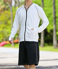 TopIsm/トップイズム TopIsm ラッシュガード メンズ 上下セット 水着 パーカー ジップアップ 指穴付き ストレッチ 長袖 総柄 ボタニカル柄 ボーダー 無地 ス/506360231