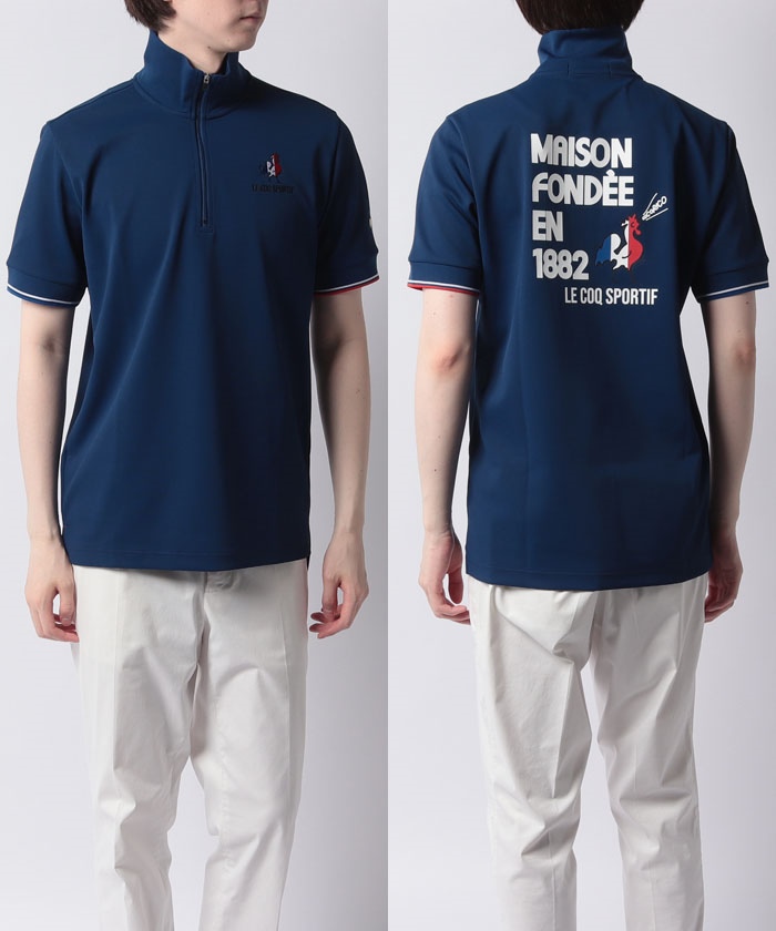 【未使用】le coq sportif　ハーフジップ ゴルフシャツ　L　ネイビー le coq golf ルコックゴルフ 半袖 ハーフジップ シャツ ネイビー