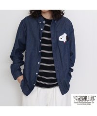  PEANUTS/ピーナッツ PEANUTS スヌーピー デニムシャツ デニム ヒッコリー 長袖シャツ ポケット ワンポイント SNOOPY/506058300