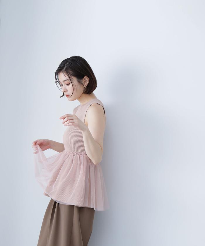 宅配 ペプラムチュールドッキングニット(506331098) | ナチュラル 服&ファッション小物