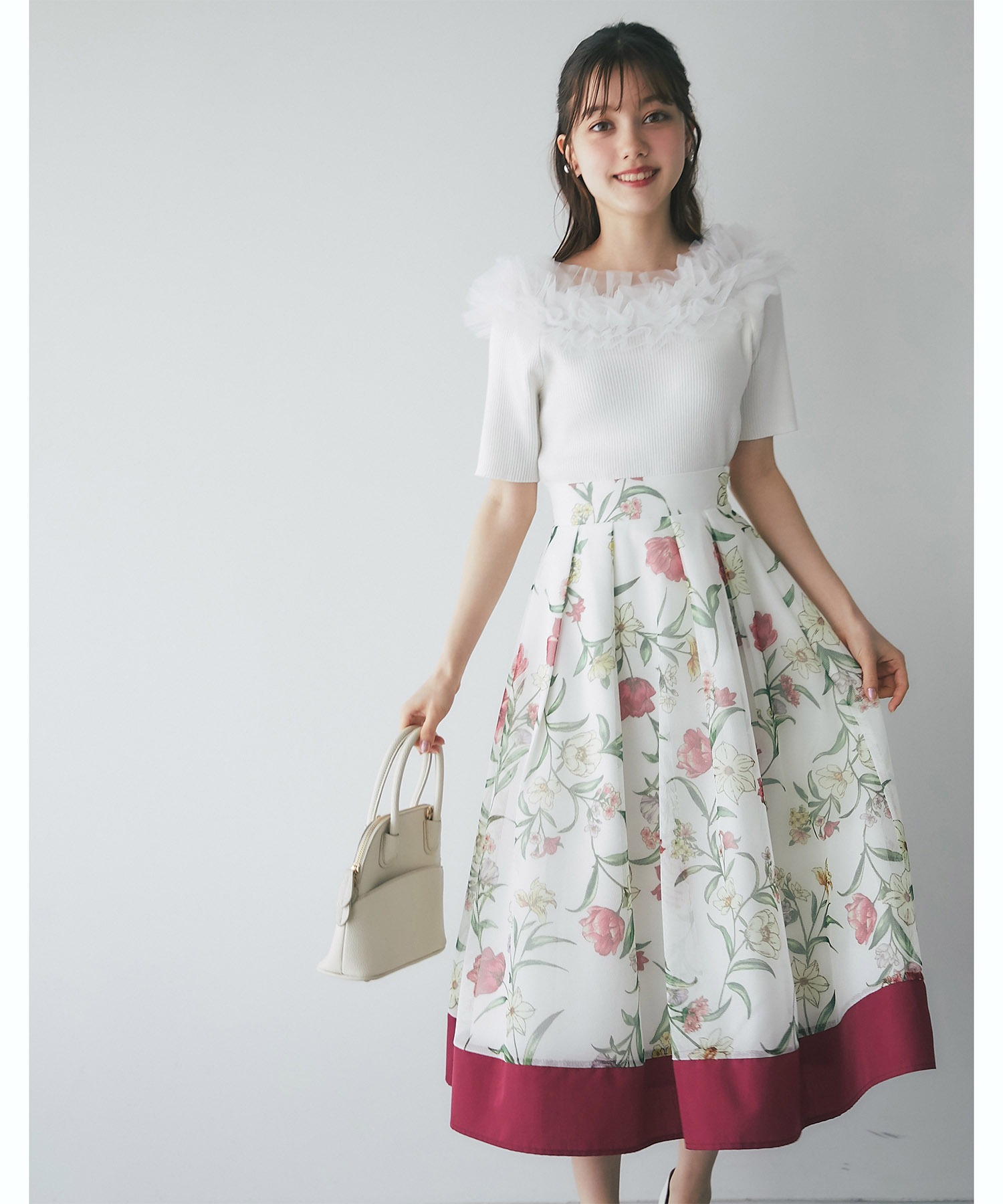 トッコクローゼット tocco closet フラワープリントバイカラー