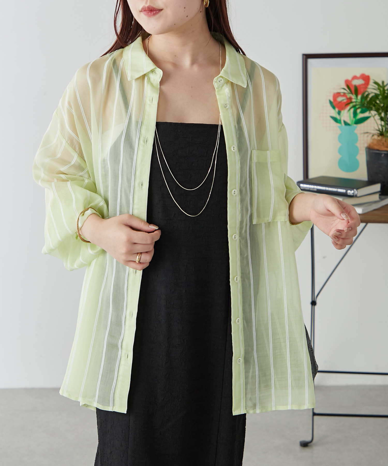 超美品　ノーブル　長袖シアーシャツ　麻混　ゆったり mz-ei-063.jpg