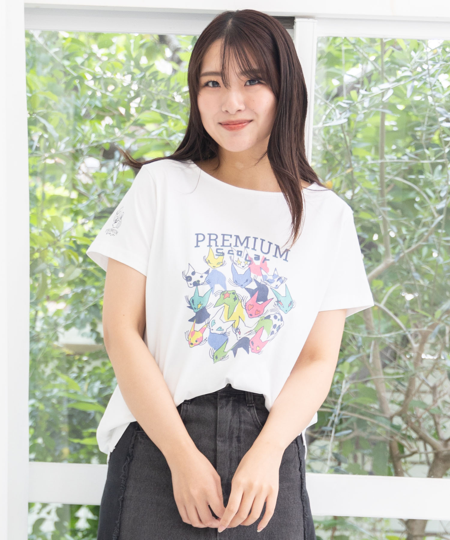 SCOLAR カラフル猫デザイン Tシャツ Mサイズ セール 50%OFF】スカラー ScoLar カラフルなネコ柄Tシャツ